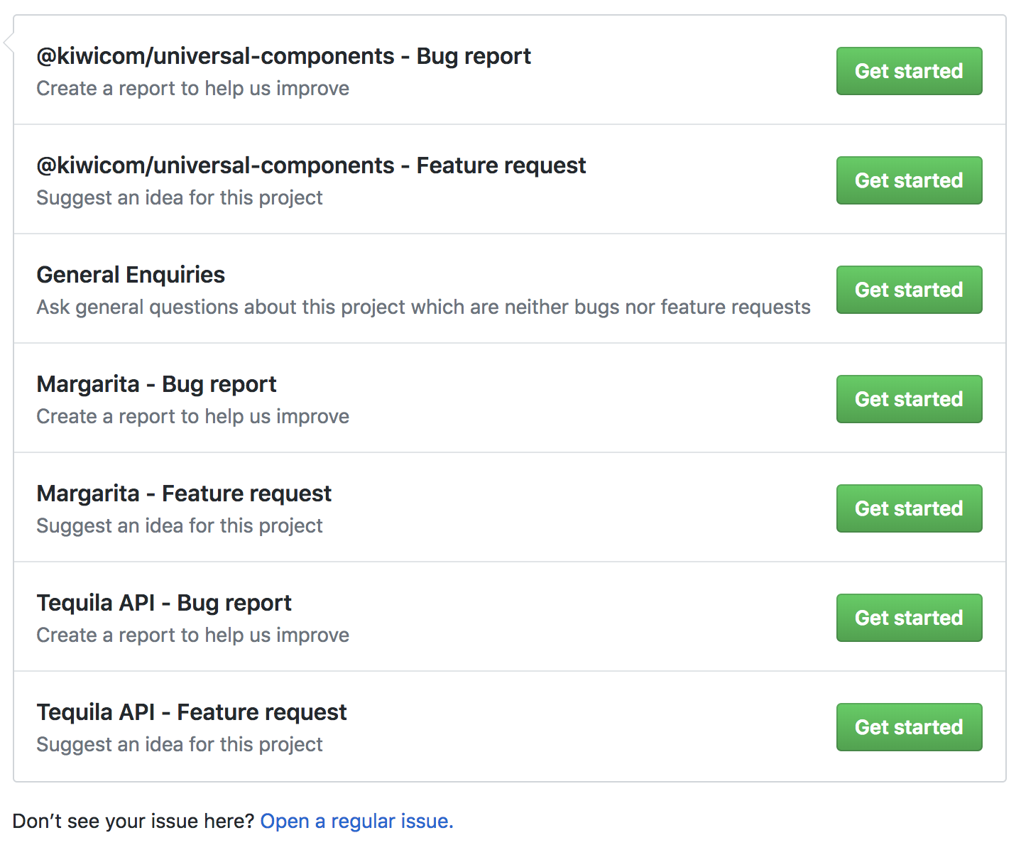 Preview of available GitHub issue templates